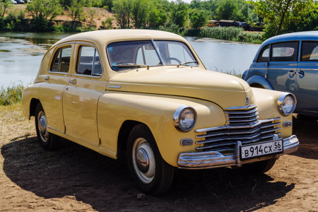 Chernorechye, Orenburg, Russia - June, 26, 2021: Passenger retro car GAZ M-20 "Pobeda"のeditorial素材