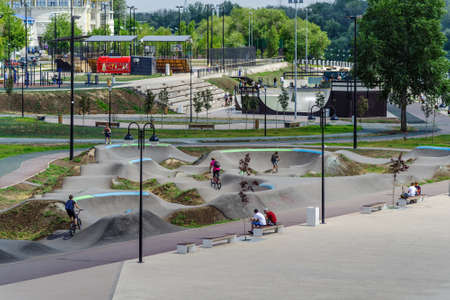 Orenburg, Russia - July, 12, 2021: Ural river embankment, recreation and walking areaのeditorial素材