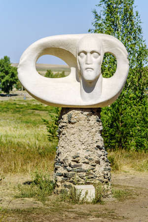 Arkaim, Chelyabinsk region, Russia - August, 24, 2021: Sculpture of Boris Kacherovsky Awakening of Russia, marbleのeditorial素材