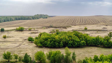Rural landscape with stubble field. Russia, Orenburg region, farm Arapovkaの写真素材