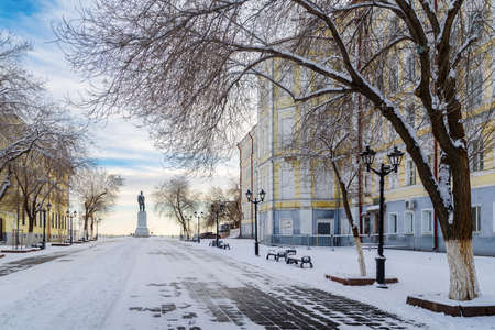 Orenburg, Russia - December, 07, 2021: Winter cityscape. Sovetskaya streetのeditorial素材