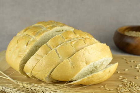 White bread cut on a blurry background  horizontal 
