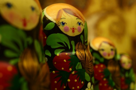 Russian dolls on blurry backgroundの写真素材