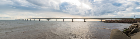 Panorama of Confederation Bridge linking Prince Edward Island with mainland New Brunswick  As viewed from the Prince Edward Island side の写真素材