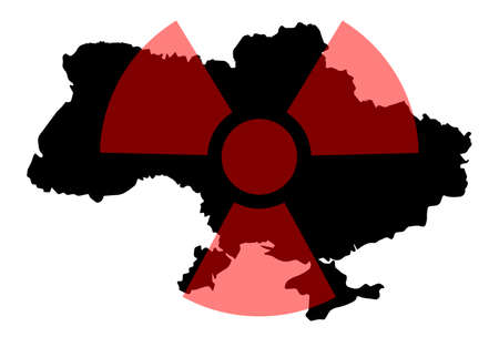 Radiation sign on the background of the map of Ukraine. The risk of nuclear war and radiation pollution.の写真素材