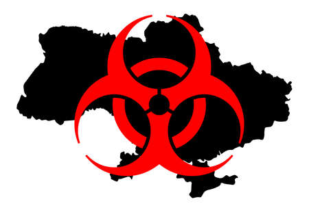 Biohazard sign on the background of the map of Ukraine. risk of chemical attack.の写真素材