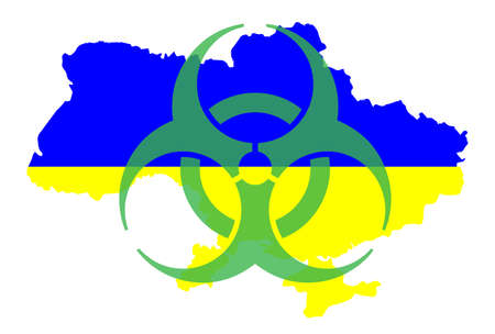 Biohazard sign on the background of the map of Ukraine. risk of chemical attack.の写真素材