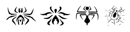 A set of painted spiders in the form of a tattoo. Crawling insects. Ornament or decor.の写真素材