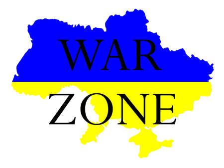 The inscription War Zone on the background of the map of Ukraine. no war.の写真素材