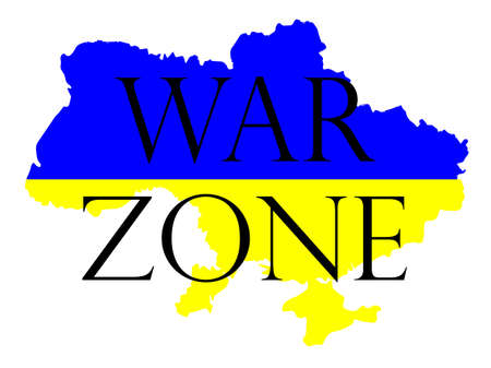 The inscription War Zone on the background of the map of Ukraine. no war.の写真素材