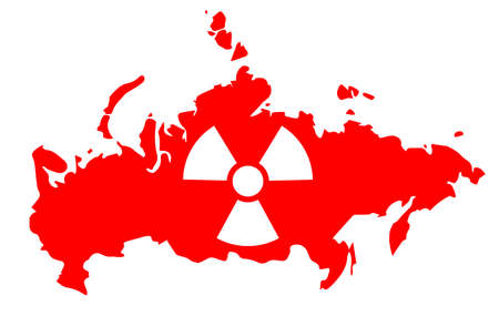 Sign of atomic weapons on the background of the map of Russia. The threat of nuclear war.の写真素材