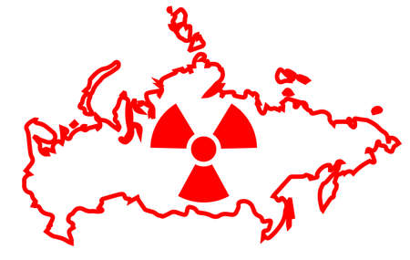 Sign of atomic weapons on the background of the map of Russia. The threat of nuclear war.の写真素材
