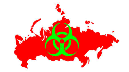 Sign of chemical hazard on the background of the map of Russia. The threat of nuclear war.の写真素材