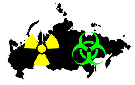 Sign of chemical hazard on the background of the map of Russia. The threat of nuclear war.の写真素材