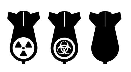 Set of aviation bombs with signs of nuclear and chemical weapons.の写真素材