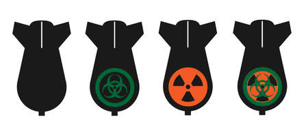 Set of aviation bombs with signs of nuclear and chemical weapons.の写真素材