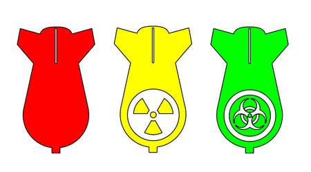 Set of aviation bombs with signs of nuclear and chemical weapons.の写真素材