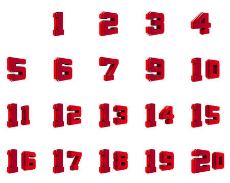 Set of red 3d numbers from 1 to 20. Rendering.の写真素材