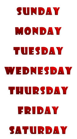 A set of red 3d inscriptions of the days of the week. Rendering.の写真素材