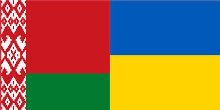 Belarusian and Ukrainian flags. Neighbor countries.の写真素材