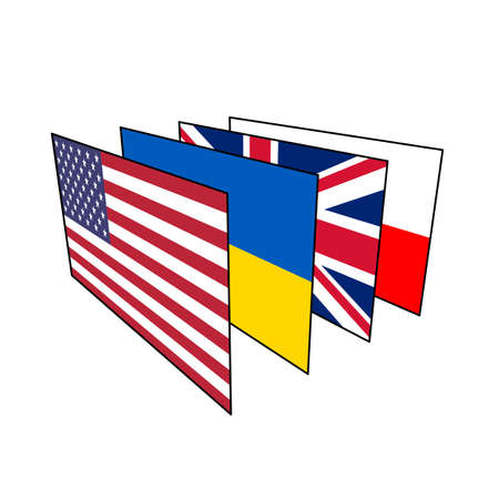 Flags of America, Ukraine, Great Britain, Poland.の写真素材