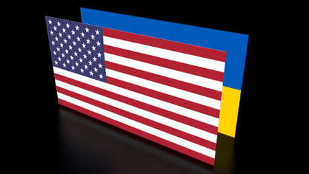 Flags of the USA and Ukraine. 3d simulation. Friendship of countries. policy and support.の写真素材