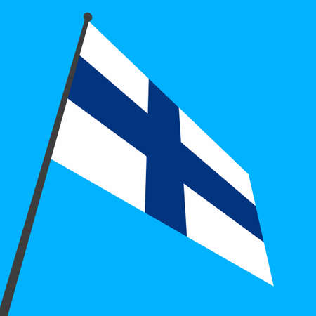 A simple flag of Finland on a flagpole.の写真素材
