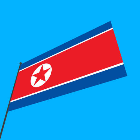 A simple flag of North Korea on a flagpole.の写真素材