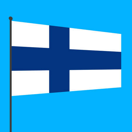 A simple flag of Finland on a flagpole.の写真素材