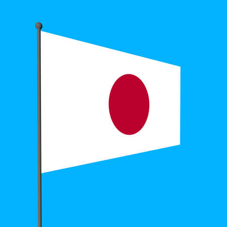 A simple flag of Japan on a flagpole.の写真素材