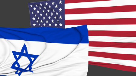 Flags of Israel and the USA on a gray background. friends countries. 3d rendering.の写真素材