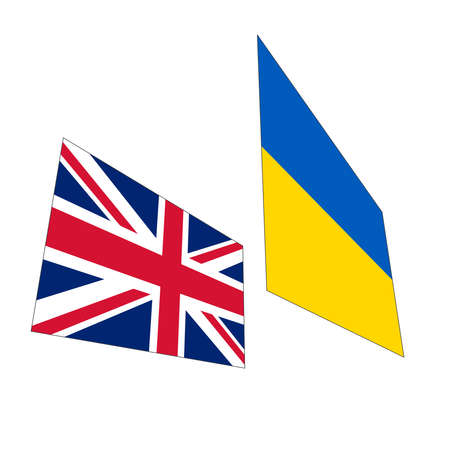 Flags of Ukraine and Great Britain on a white background. Friendship of countries.の写真素材