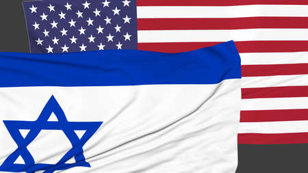 Flags of Israel and the USA on a gray background. friends countries. 3d rendering.の写真素材