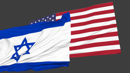 Flags of Israel and the USA on a gray background. friends countries. 3d rendering.の写真素材