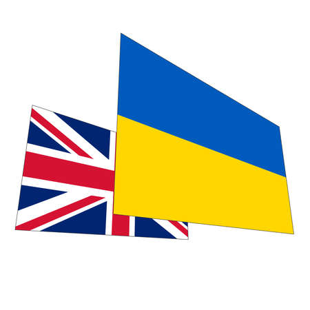 Flags of Ukraine and Great Britain on a white background. Friendship of countries.の写真素材