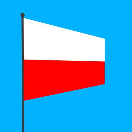Flag of Poland on a flagpole on a blue background. countries of the world.の写真素材