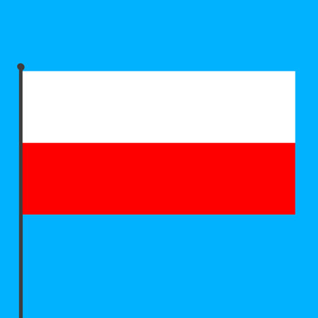Flag of Poland on a flagpole on a blue background. countries of the world.の写真素材