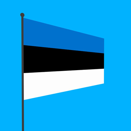 Flag of Estonia on a flagpole on a blue background. countries of the world.の写真素材