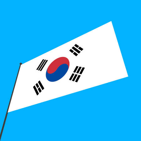 Flag of South Korea on a flagpole on a blue background. countries of the world.
