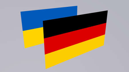 Flags of Germany and Ukraine on a gray-blue background. 3d rendering.の写真素材