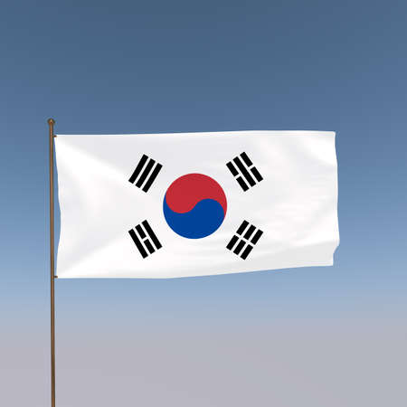 Flag of South Korea on a gray-blue background. 3d rendering.の写真素材