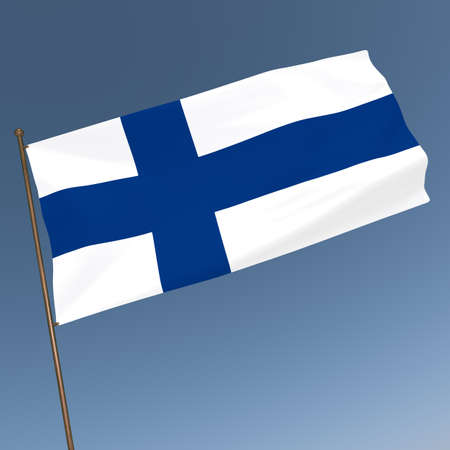 Flag of Finland on a gray-blue background. 3d rendering.の写真素材