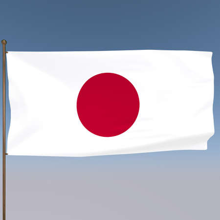 Flag of Japan on a gray-blue background. 3d rendering.の写真素材