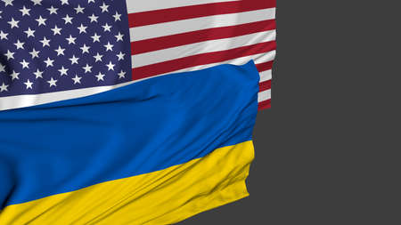 Flags of the USA and Ukraine. Rendering.