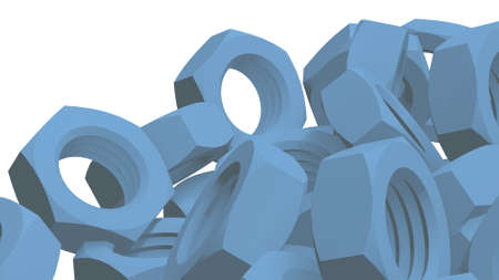 Steel nuts. engineering. Spare parts and repair. 3D rendering.