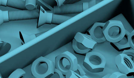 Lots of nuts. Spare parts, car service. 3D rendering.