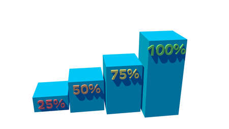 Blue columns with numbers and percentages. economy growth chart. business project. sales report. 3D rendering.の写真素材
