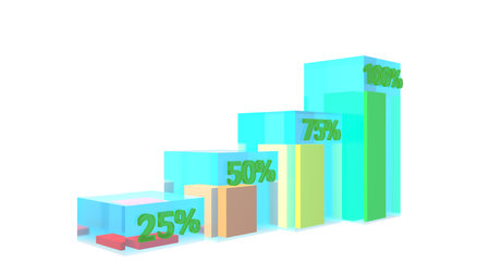 Columns with numbers and percentages. economy growth chart. business project. sales report. 3D rendering.の写真素材