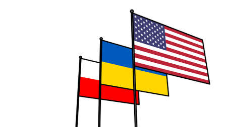 Flags of USA, Ukraine and Poland. 3d rendering.の写真素材