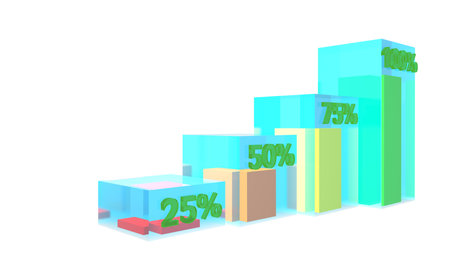 Columns with numbers and percentages. economy growth chart. business project. sales report. 3D rendering.の写真素材